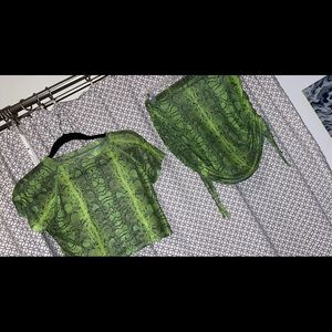 Green snake print outfit/mesh